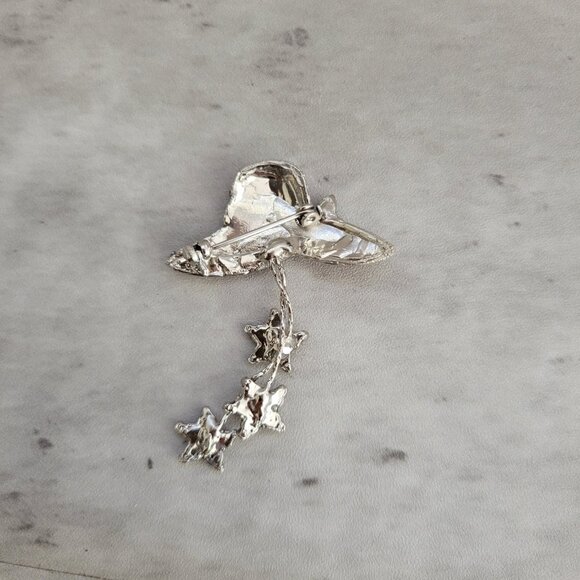 Vintage Red Hat Purple Bow Rhinestone Brooch Silver Tone Floral Dangle Pin Jewel - Picture 5 of 7